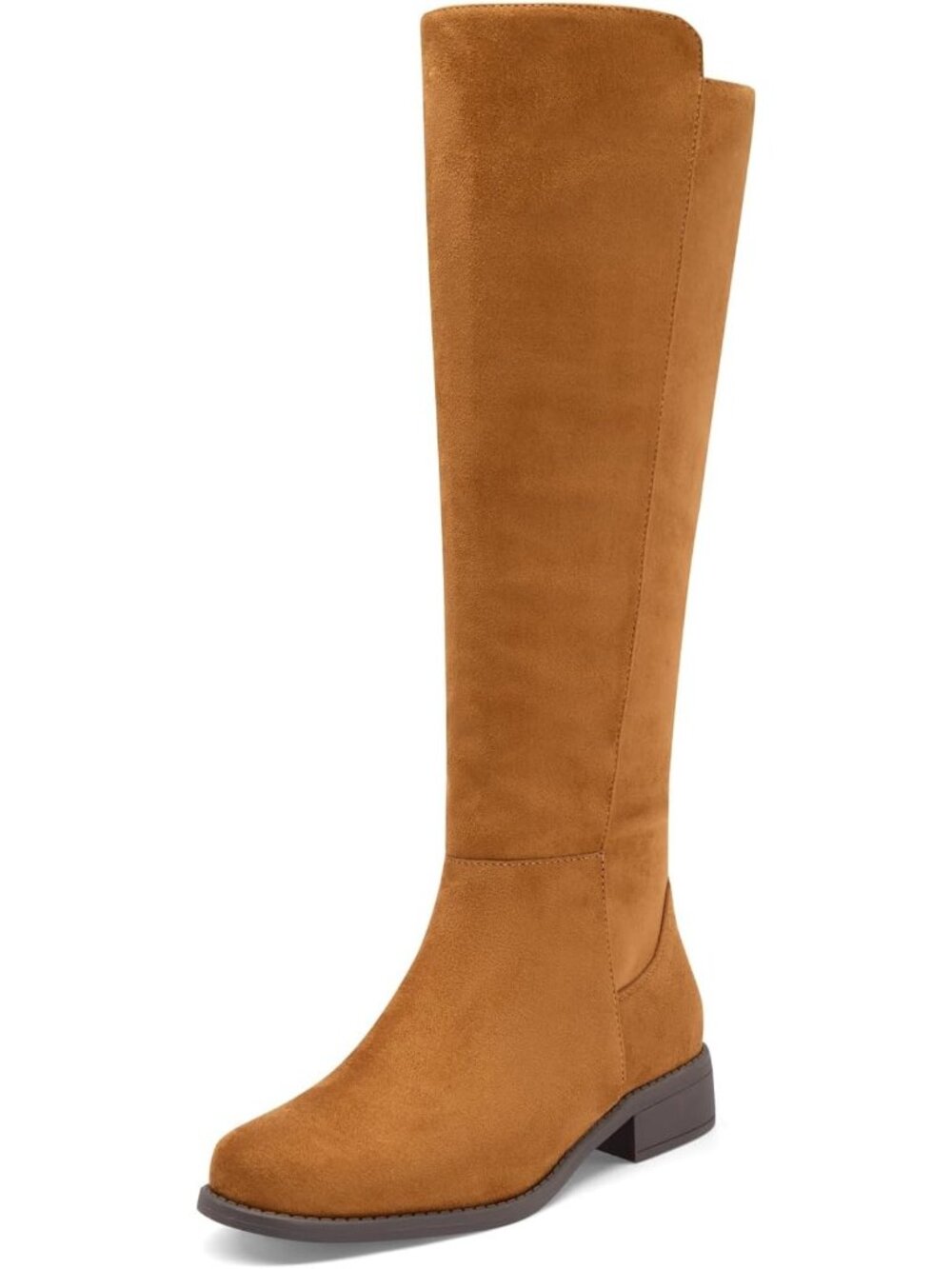 Women's Brown Suede Knee High Boots Flat Low Heel Round Toe Zip Riding Tall Boot